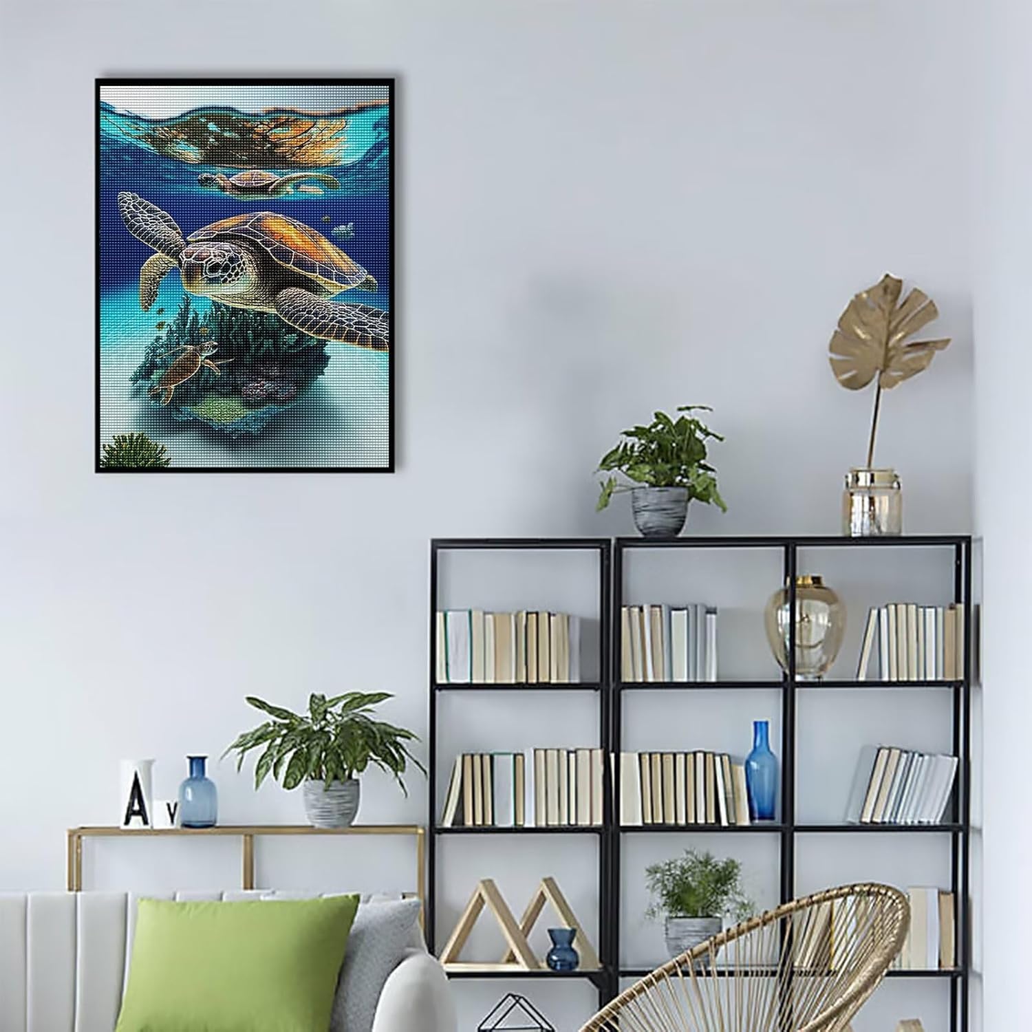 Champi Kit de pintura de diamantes para adultos, arte de diamantes de animales de tortuga marina para niños, arte de diamantes de coral de animales