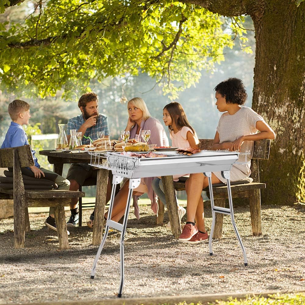 Parrilla de carbón para barbacoa, parrilla portátil de carbón de acero inoxidable, parrilla de camping para barbacoas al aire libre, camping,