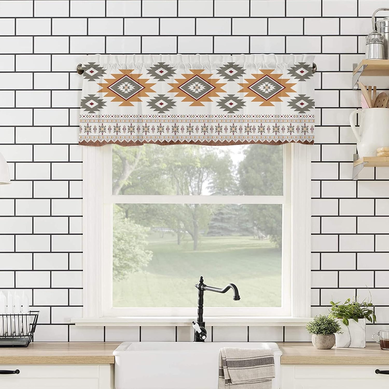 Cenefa de cortina para decoración de ventana de cocina, estilo bohemio de Tribus indígenas en el suroeste de América 54 x 18 pulgadas, cortinas de