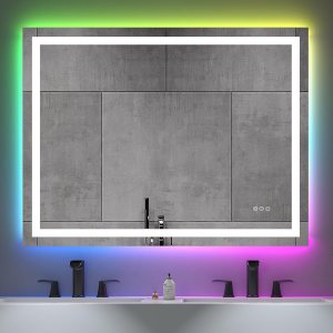 JONKEAN Espejo de baño LED de 48 x 36 pulgadas con luces, espejo LED antivaho montado en la pared para baño, espejos de baño rectangulares con JONKEAN Espejo de baño LED de 48 x 36 pulgadas con luces, espejo LED antivaho montado en la pared para baño, espejos de baño rectangulares con