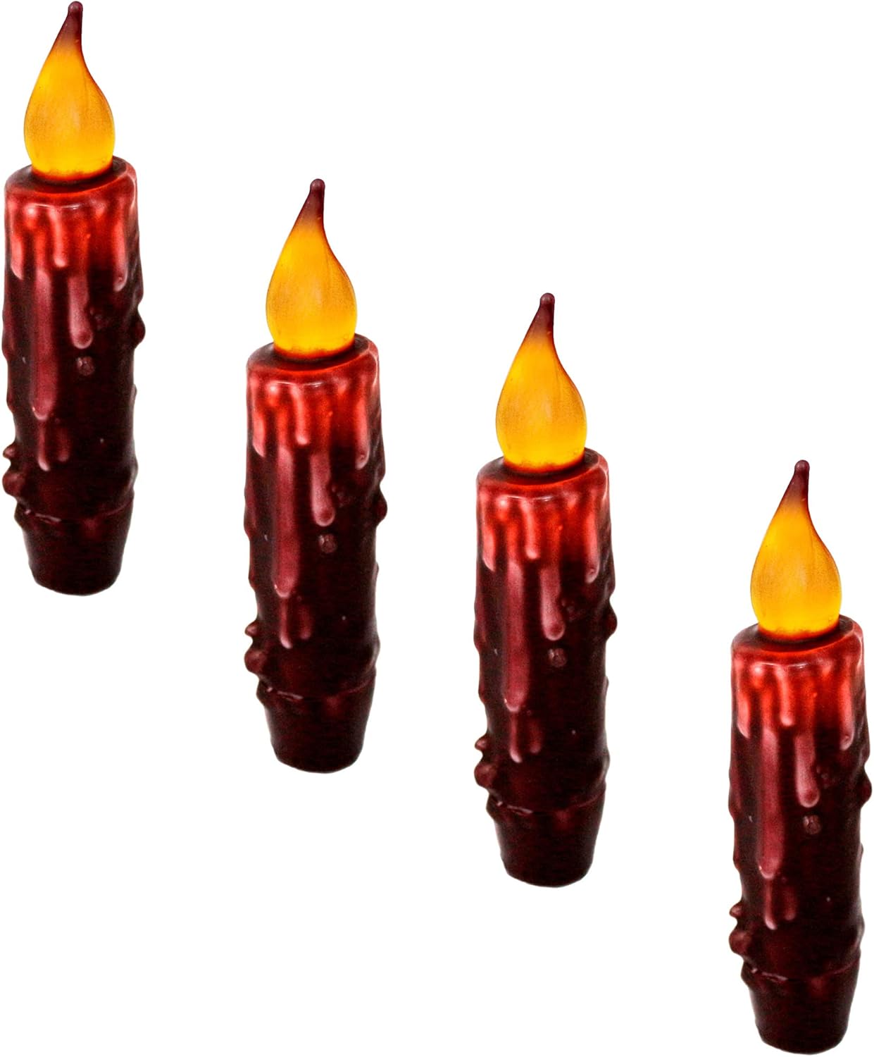 Velas cónicas cortas a batería, llama parpadeante, vela cónica sin llama de cera real primitiva, vela corta con temporizador, vela LED borgoña de
