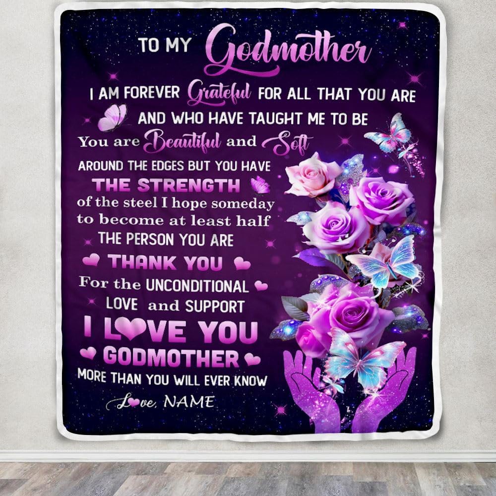 Manta personalizada con texto en inglés To My Godmother, Thank You for Love, mariposa, madrina, cumpleaños, Día de la Madre, Acción de Gracias,