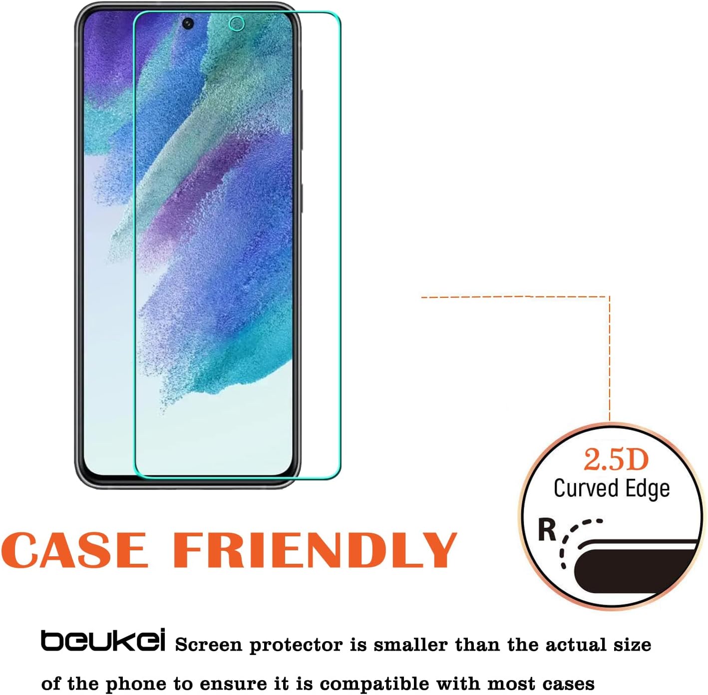 beukei (4 unidades) Compatible con Samsung Galaxy S21 FE 5G  Galaxy S21 FE (solo modelo FE), protector de pantalla de vidrio templado, sensible al