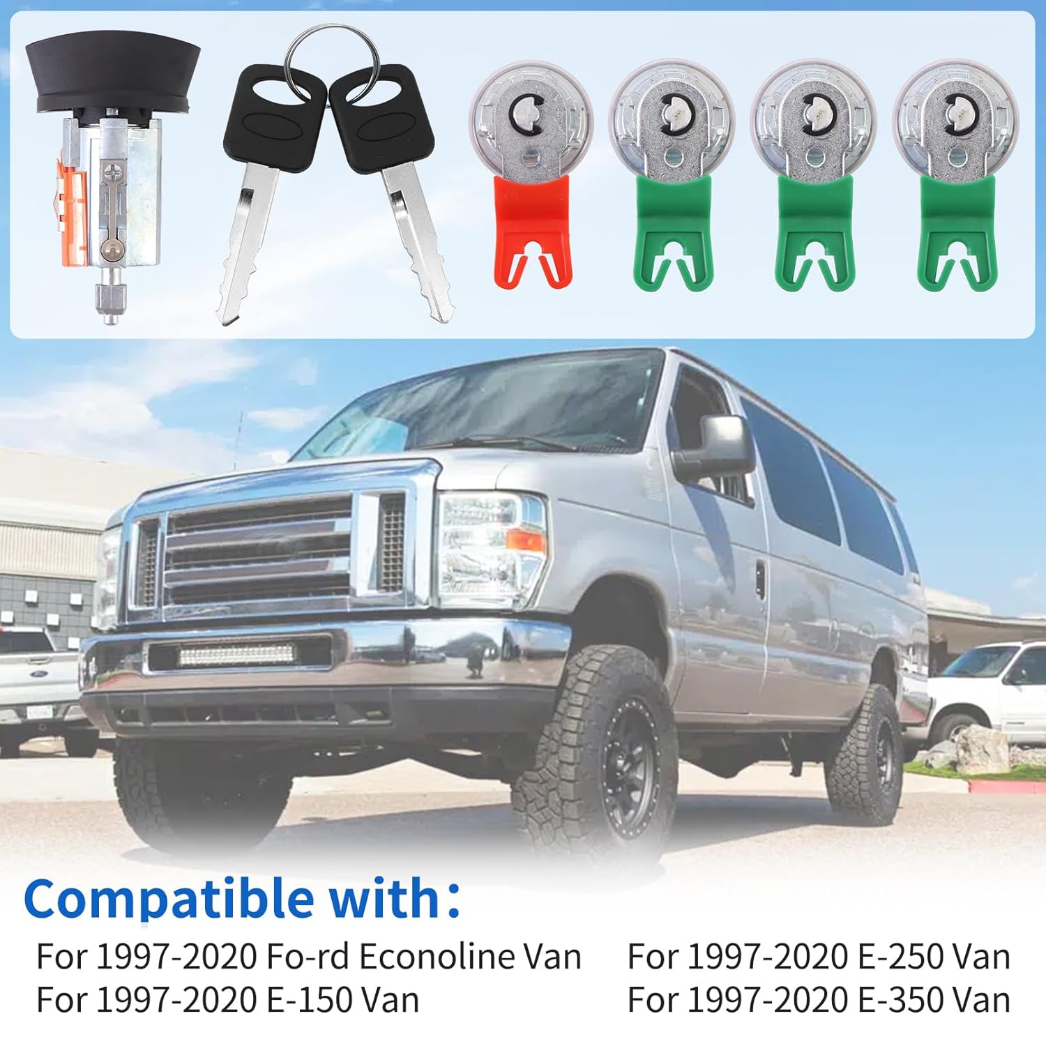 Cilindro de bloqueo de puerta con llave para Ford Econoline E150, Van E250, Van E350, Van E350, Van 1997-2018, reemplazo LC6177 + 703369 X4 + 597638