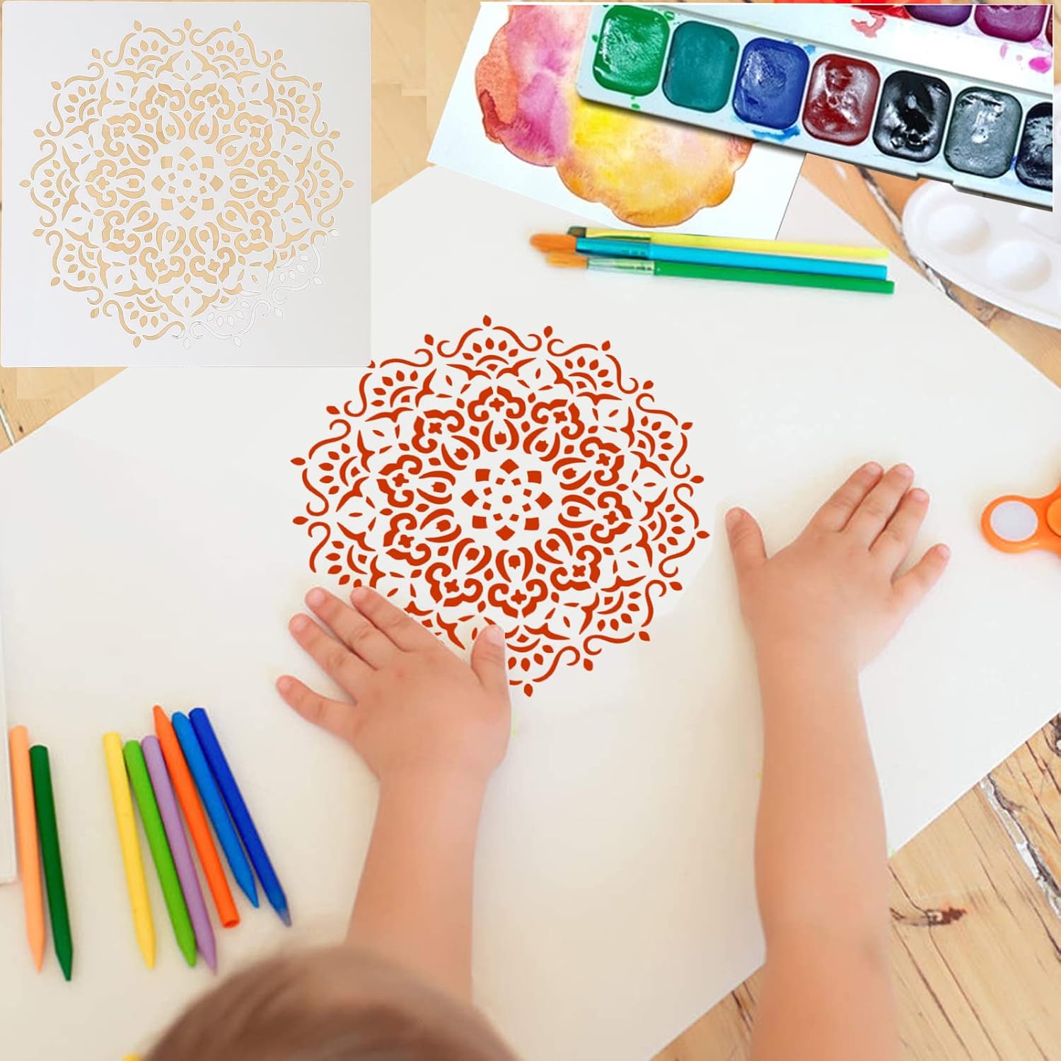 Juego de 6 plantillas reutilizables de mandala (6 x 6 pulgadas), plantillas de pintura cortadas con láser para decoración de bricolaje, pintura