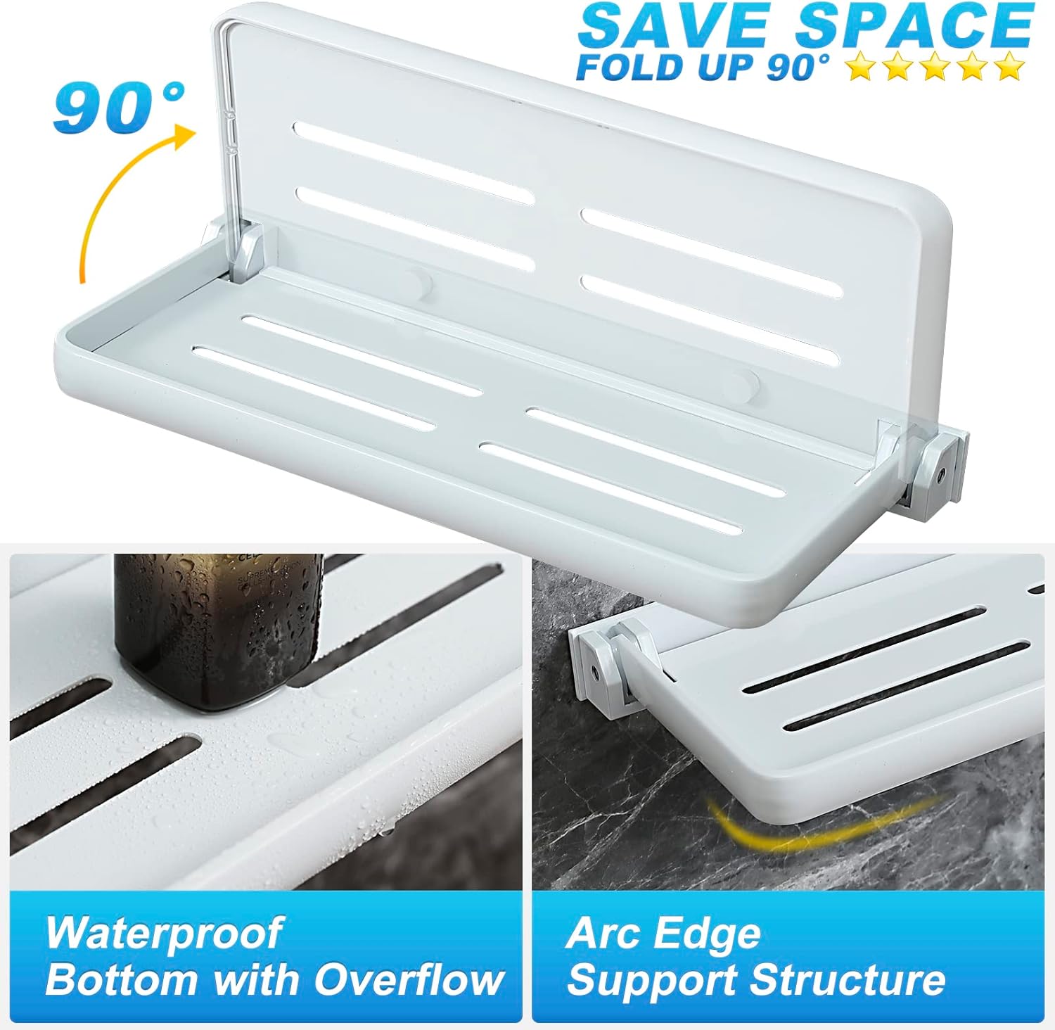 Estante plegable montado en la pared para baño, estantes de metal pequeños para lavandería, plegado en 90 e impermeable, paneles plegables para