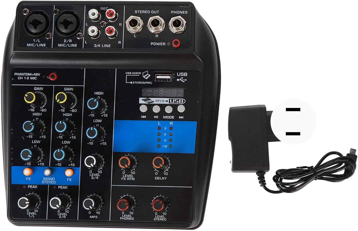 Mezclador de audio Consola mezcladora de DJ de 4 canales profesional con interfaz USB y equipo de escenario de efectos integrados (enchufe de EE.