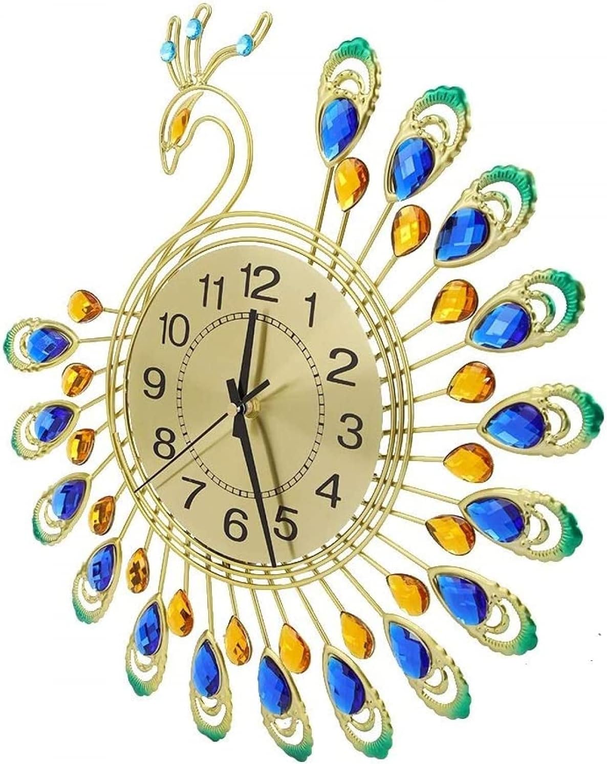 VIXPET Reloj de pared de pavo real, reloj de pared de pavo real, cristal 3D, forma de pavo real, sin tictac, reloj silencioso para sala de estar,