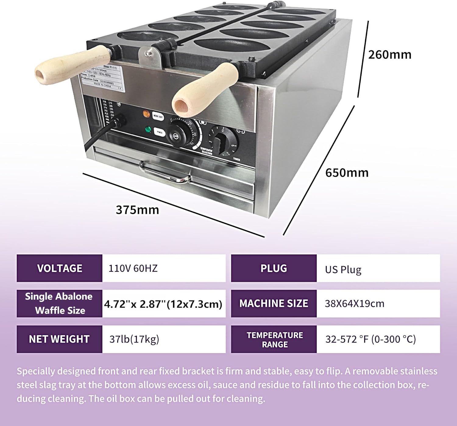 Yovtekc – Máquina comercial de gofres de abulón, 5 unidades con forma de vagina con platos extraíbles, máquina de hornear de hierro antiadherente
