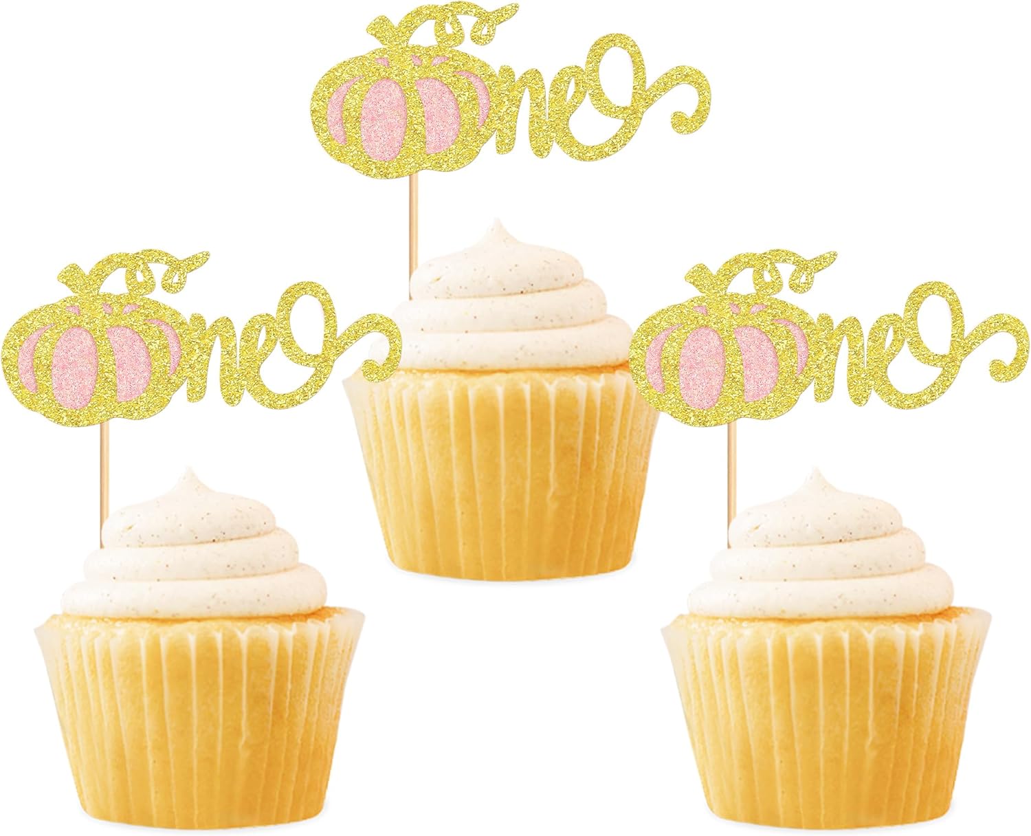 Cyodoos 24 piezas de una calabaza para cupcakes con purpurina de calabaza para cupcakes, decoraciones de baby shower, temática de cosecha de otoño,