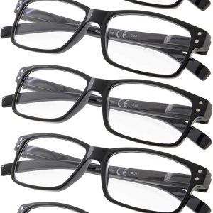Gr8Sight Gafas de lectura, paquete de 5 bisagras de resorte para mujeres y hombres, lectores color negro sin fuerza Gr8Sight Gafas de lectura, paquete de 5 bisagras de resorte para mujeres y hombres, lectores color negro sin fuerza
