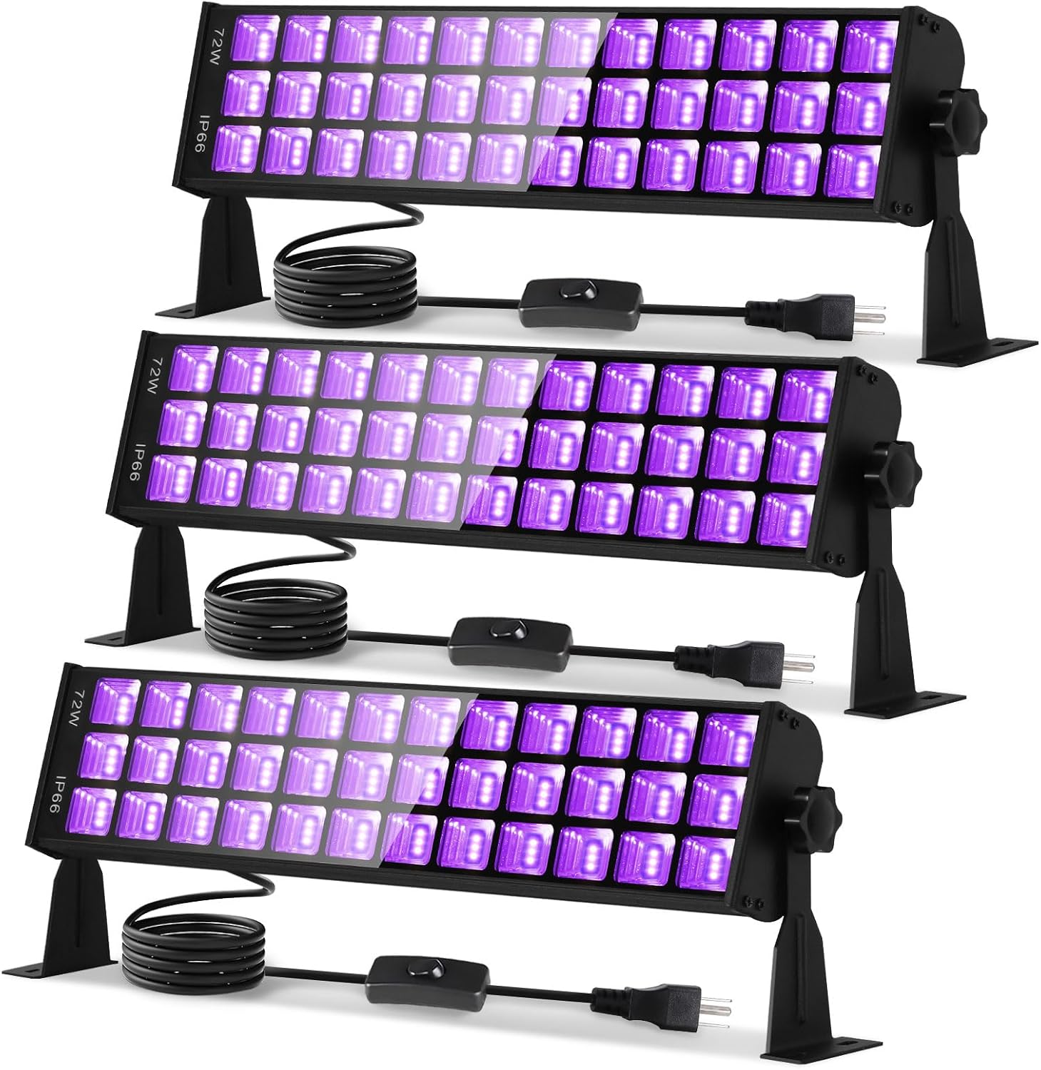 Barra de luz negra de 72 W IP66 impermeable, luz negra LED con enchufe+interruptor+cable de 5 pies, luces negras al aire libre con 108 LED, para