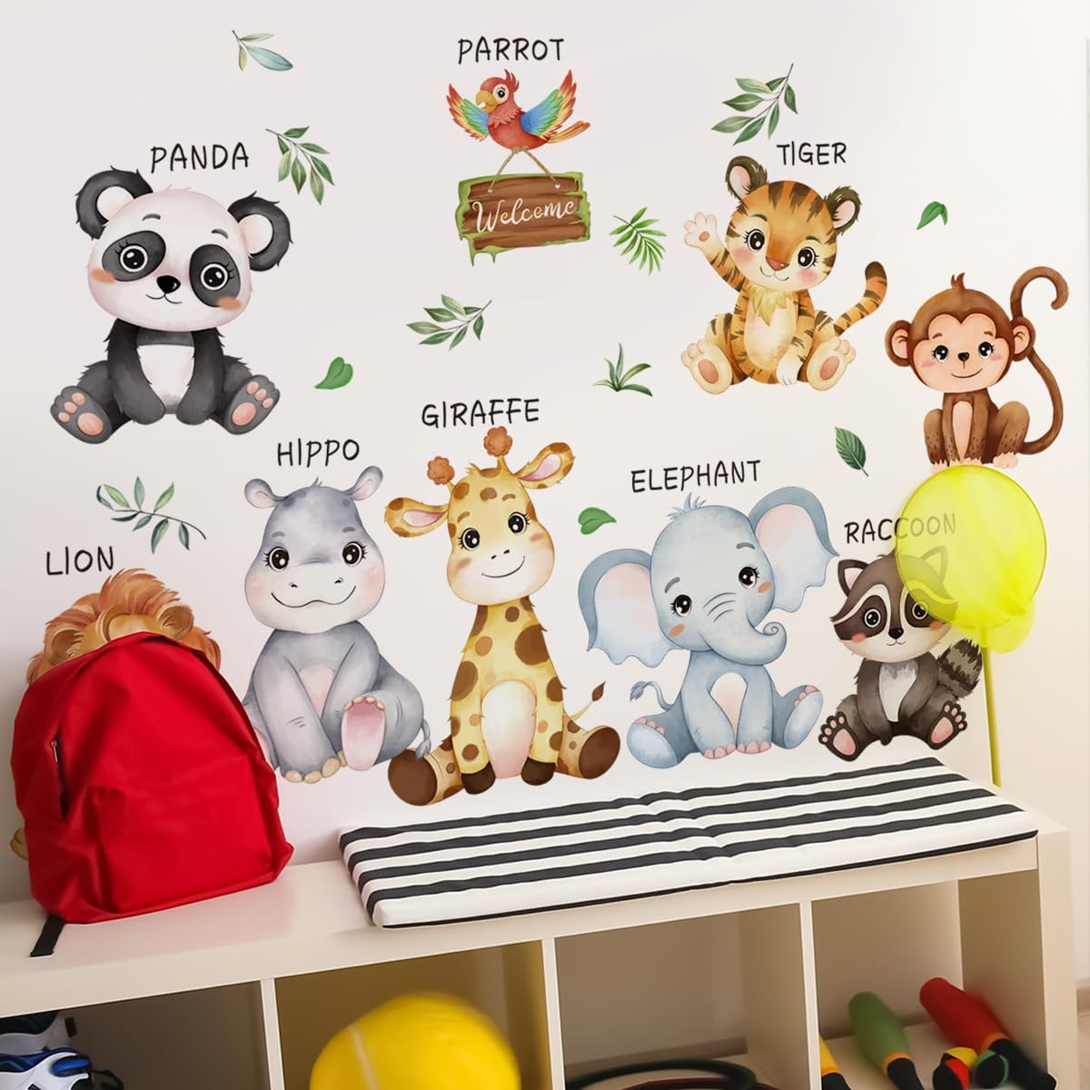 3 hojas de calcomanías de pared de animales de la selva, diseño de safari de dibujos animados, diseño de animales salvajes, bricolaje, extraíble,