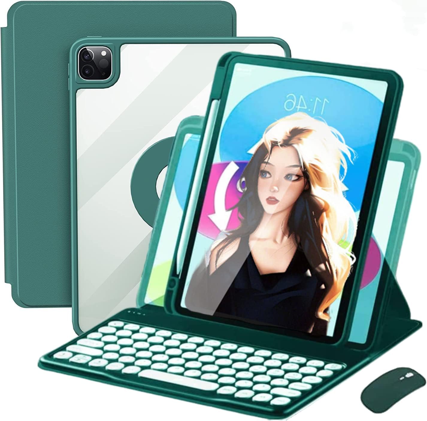 AnMengXinLing Funda vertical de teclado para iPad9iPad8iPad7 de 10.2 pulgadas con mouse, iPad de 987 generación y Air3Pro10.5 con combo de teclado y