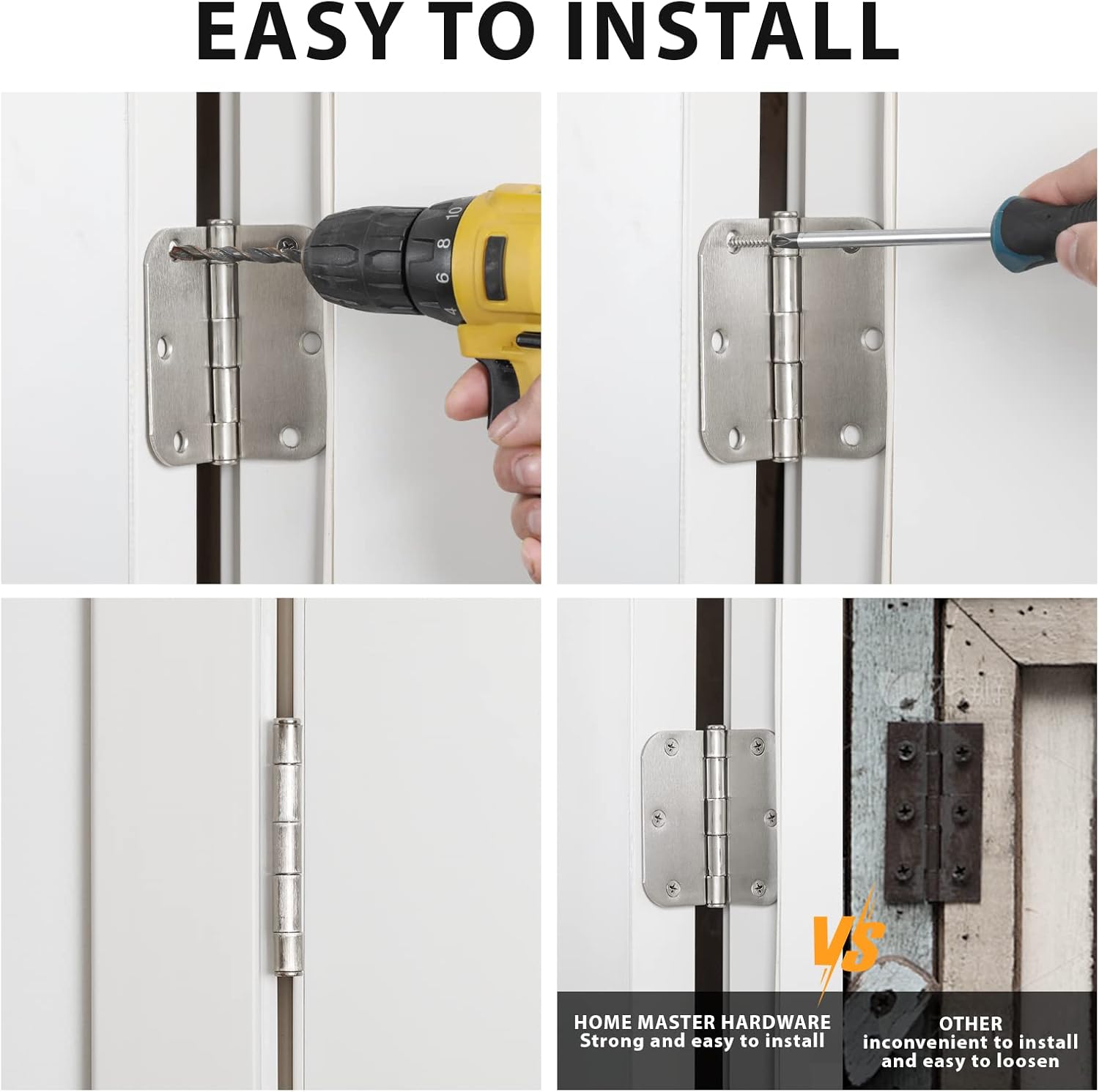 HOME MASTER HARDWARE Bisagras de puerta de 3.5 pulgadas x 3.5 pulgadas, bisagras de puerta para interior residencial para dormitorio, con esquina de