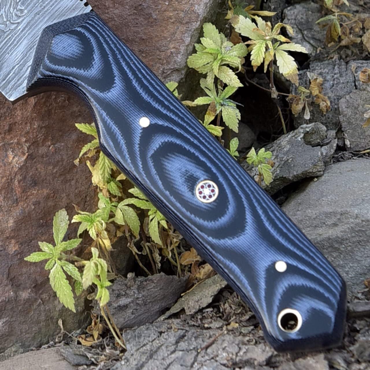 Grace Knives Cuchillo de caza hecho a mano Tanto Cuchillo de hoja fija de acero de Damasco de 10.5 pulgadas EDC con funda de cuero G-509 (micarta