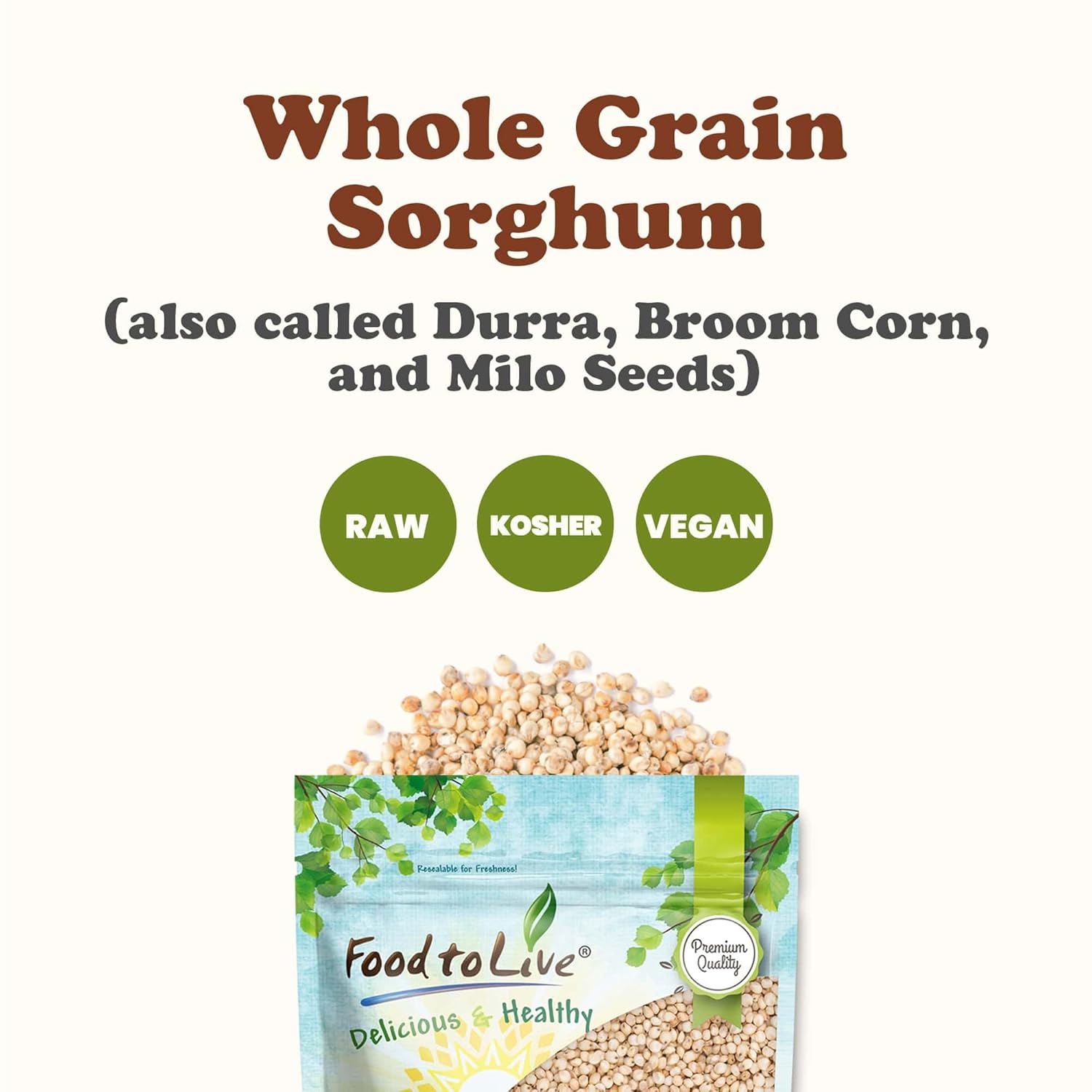 Food to Live Sorgo de grano entero, 6 libras, granos blancos de primera calidad. Semillas milo crudas. Vegano, escoba de maíz a granel. Durra es