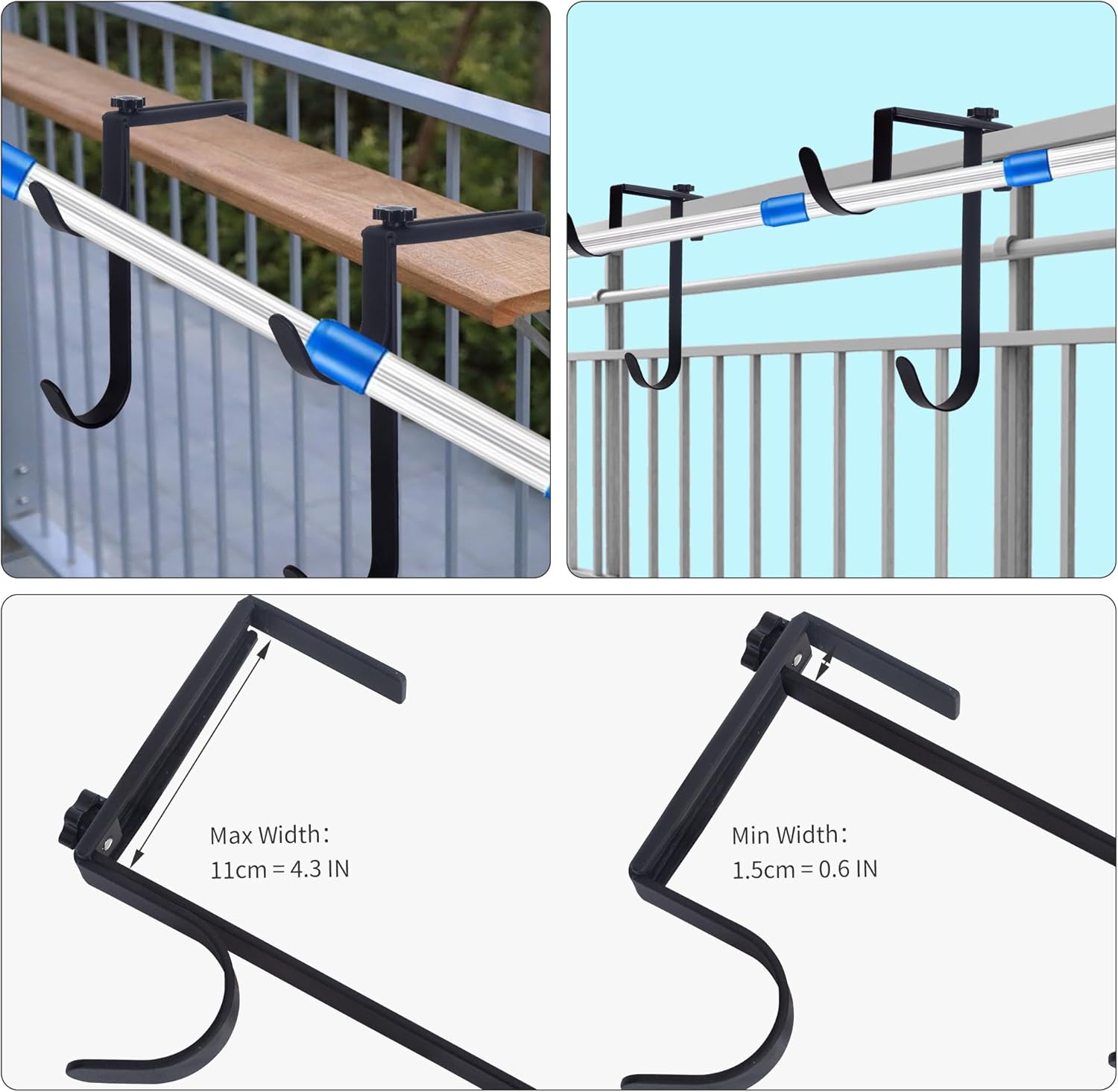Ganchos de poste de piscina resistentes ajustables para postes de mangueras, desnatadores, ganchos negros para colgar accesorios de piscina,
