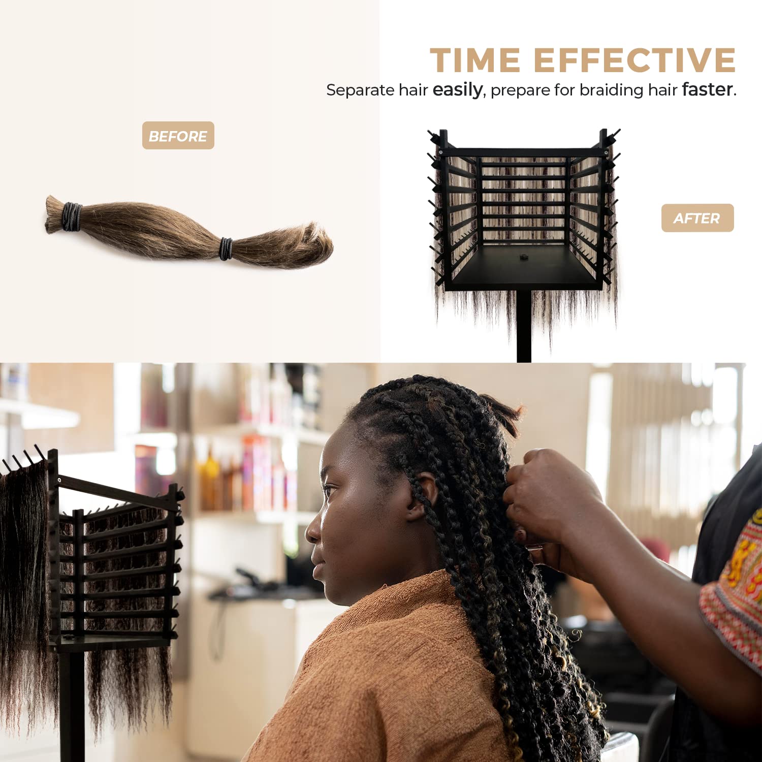 Estante de pelo trenzado, soporte para extensiones de cabello, herramientas de trenzado de cabello, organizador de productos para el cabello,