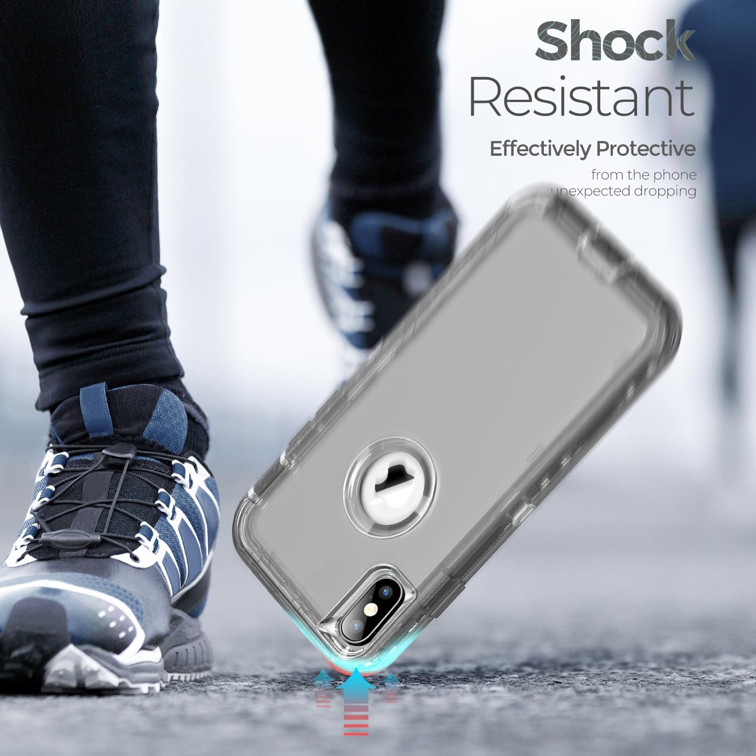 ORIbox Funda gris para iPhone Xs Max, protección contra caídas de grado militar de 10 pies, funda transparente resistente a prueba de golpes