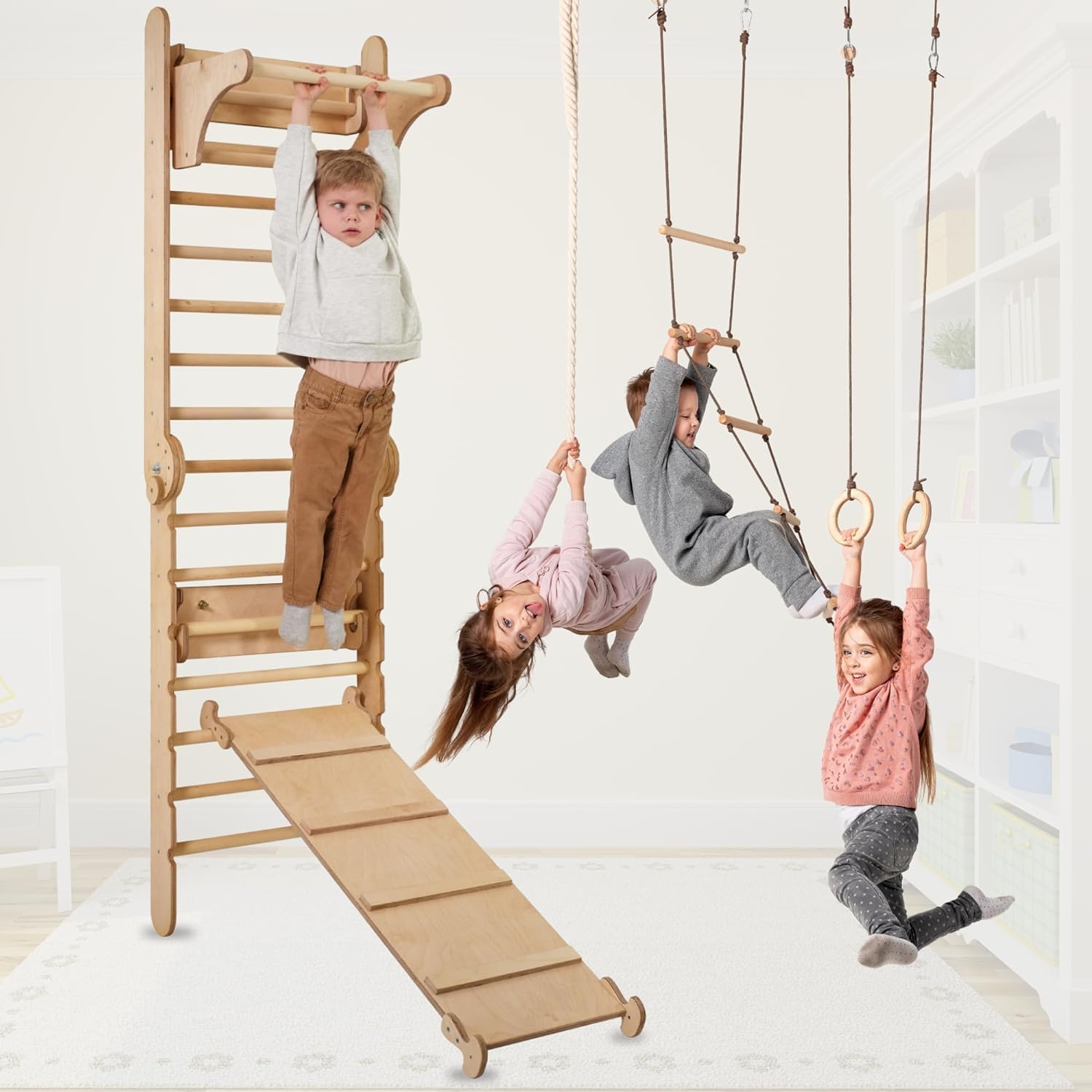 Escalera sueca Gimnasio para niños – Montessori Play Gym Escalada Set – Juguetes de escalada de madera para niños pequeños de 1 a 3 años