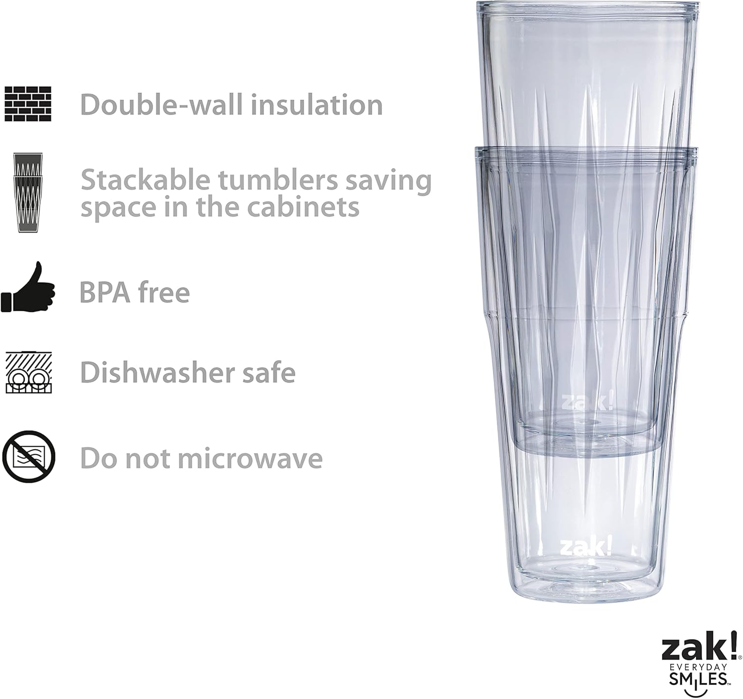 Zak Designs Juego de 2 vasos de plástico aislado de 25 onzas, con construcción de doble pared, fabricado con material duradero y sin BPA para