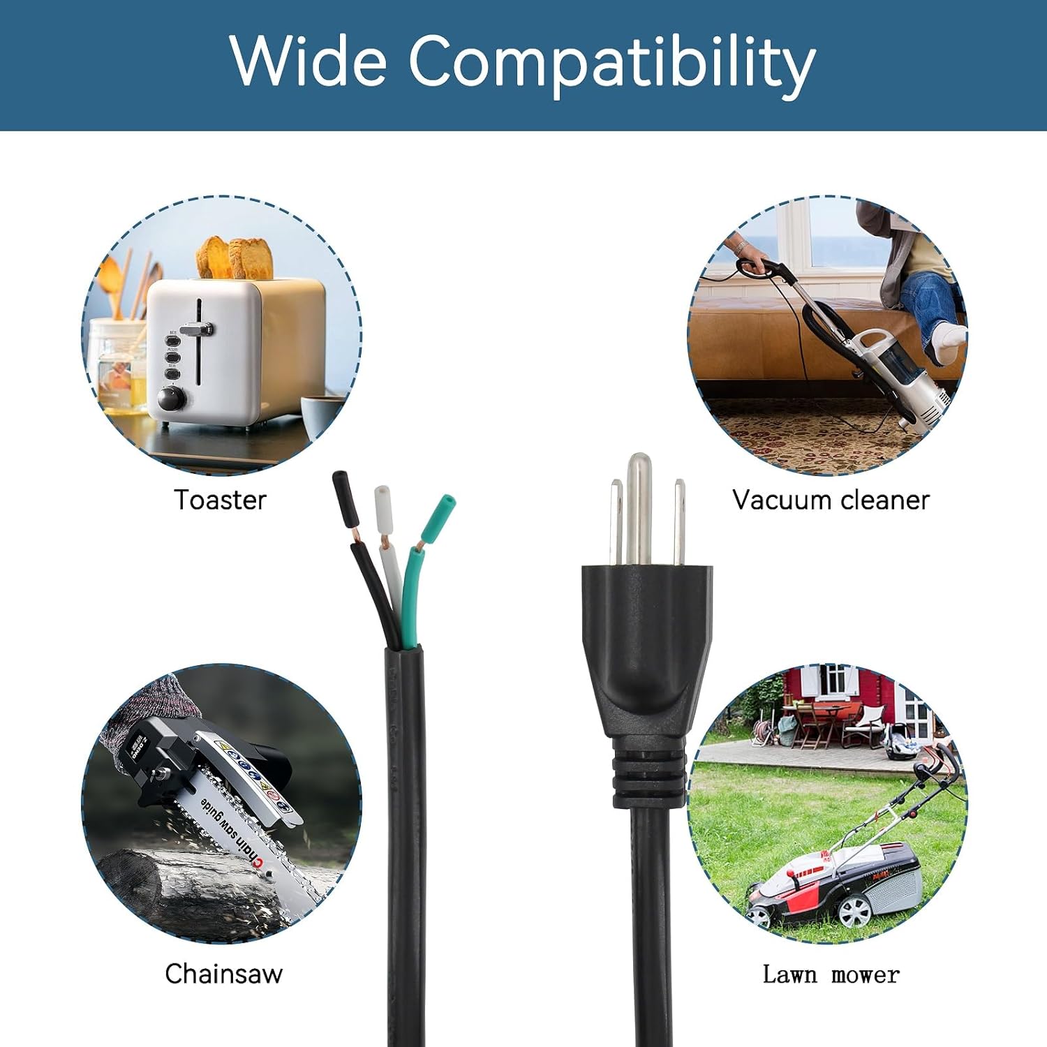 Cable de alimentación de repuesto de 10 pies, cable de 110 V, 115 V, 120 V, 300 V, coleta para electrodomésticos, enchufe NEMA 5-15P US SJT 18AWG