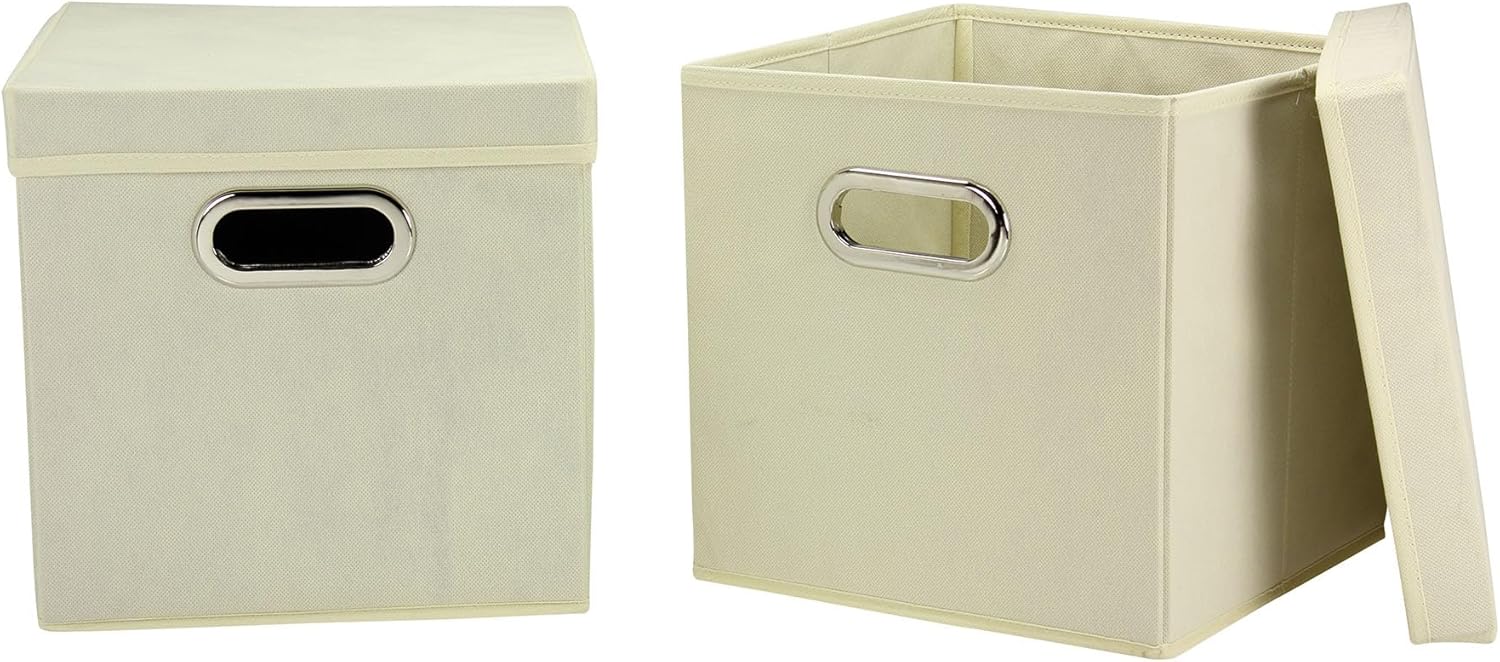 Household Essentials Juego de cubos de almacenamiento decorativos 39-1 con tapas extraíbles, natural, paquete de 2