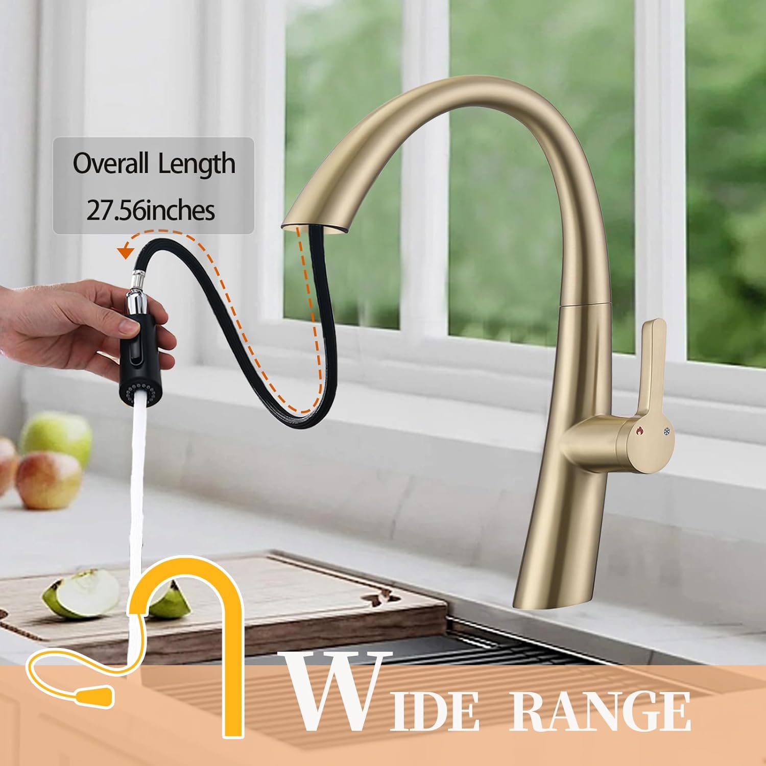 Grifo de cocina con rociador extraíble, grifo de fregadero de cocina con boquilla de arco alto de una sola manija, grifo de cocina extraíble para el