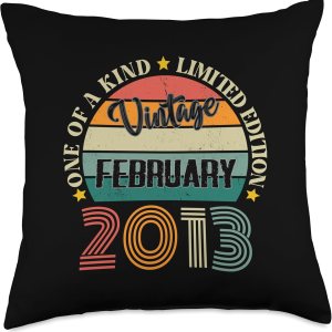 11 Year Old Vintage February 2013 11th Birthday Retro Throw Pillow, 18×18, Multicolor 11 Year Old Vintage February 2013 11th Birthday Retro Throw Pillow, 18×18, Multicolor