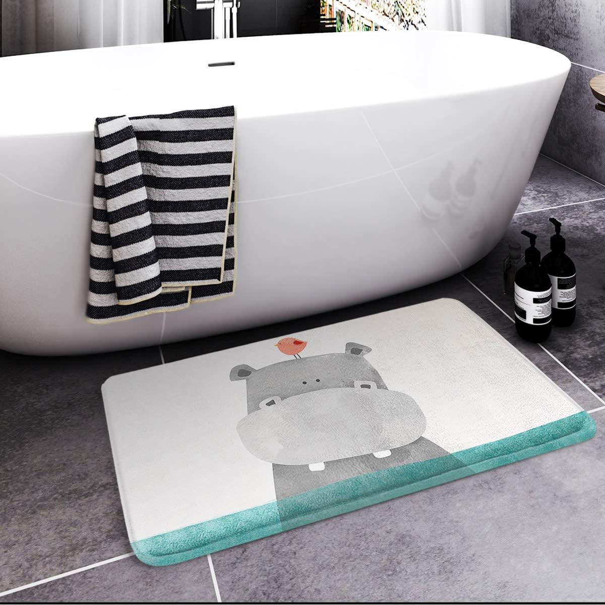 Britimes Bath Mats for Bathroom, Bathroom Mats Rugs No Silp, Funny Animal Hippo Washable Cover Floor Rug Carpets Floor Mat Bathroom Decorations