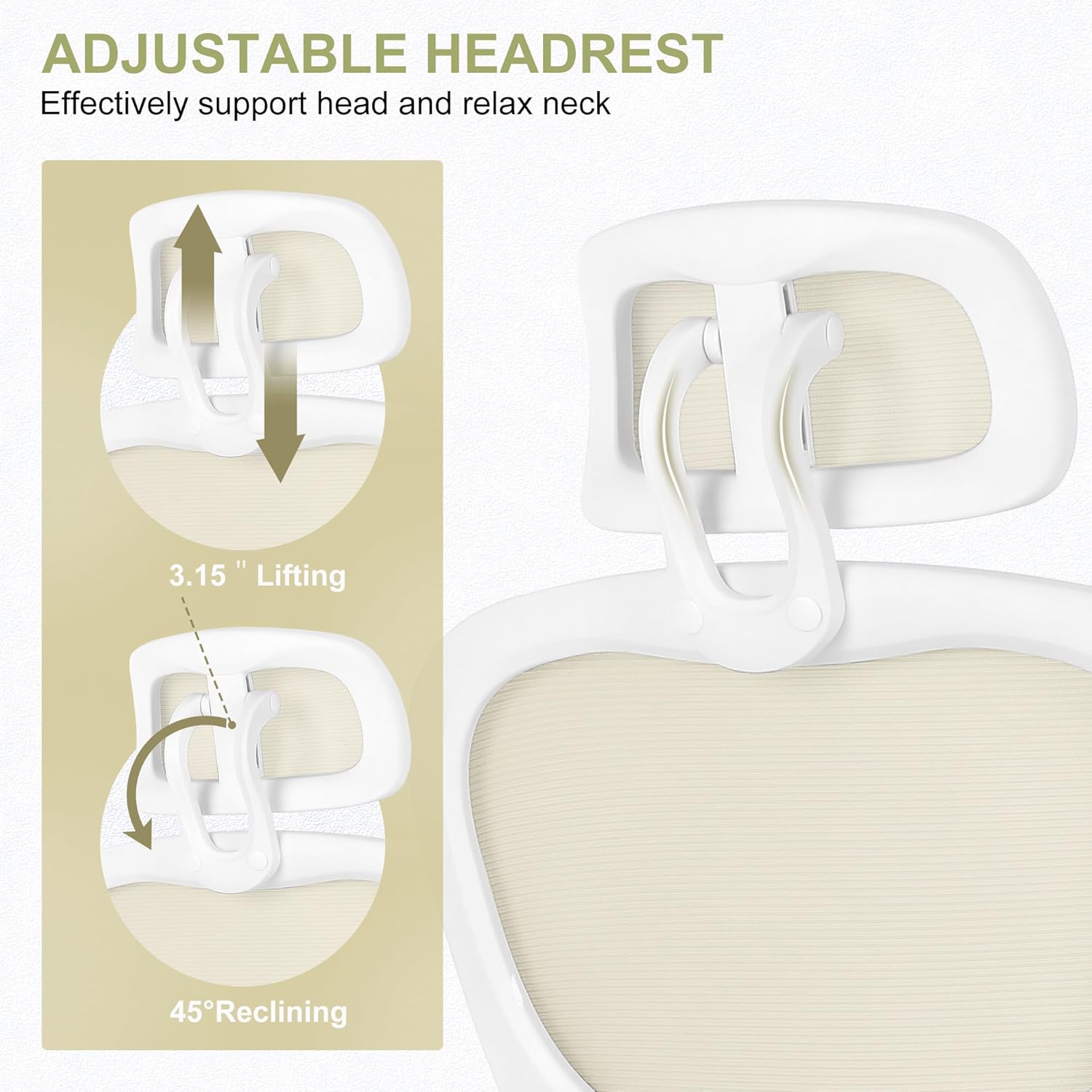 Misolant Silla de oficina ergonómica, silla de escritorio con soporte lumbar, silla de oficina de malla, silla ergonómica con reposacabezas y