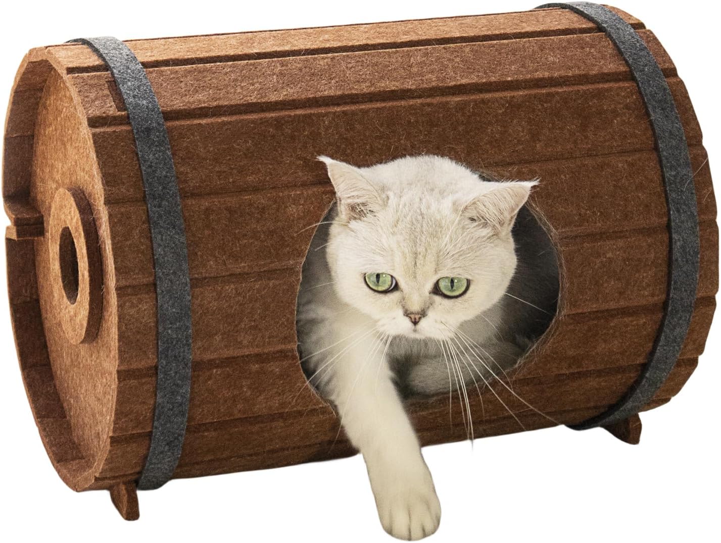 VERABE Casa para gatos con forma de barril de cerveza, cueva de fieltro Peekaboo para gatos, camas plegables para gatos de interior, casa duradera