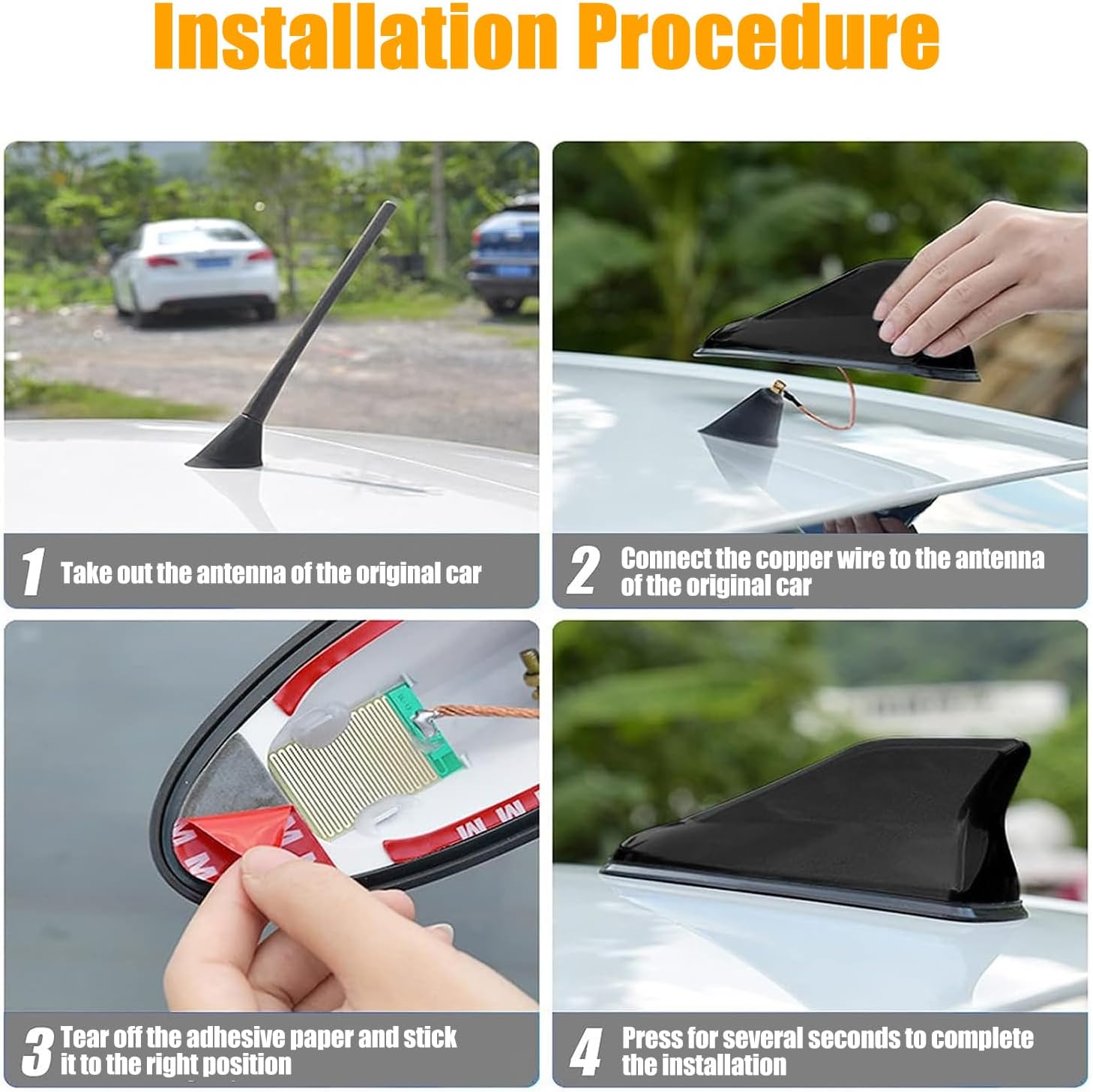 1 antena de aleta de tiburón para automóvil, receptor de señal de automóvil ABS, antena de radio para techo superior del automóvil, cubierta de base