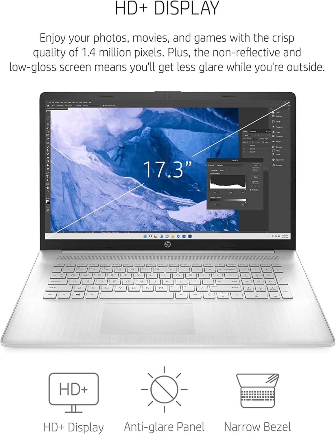 HP Laptop insignia HD+ con pantalla de 17.3 pulgadas con almacenamiento portátil P500 de 250 GB, Intel Quad Core, teclado de tamaño completo, HDMI,
