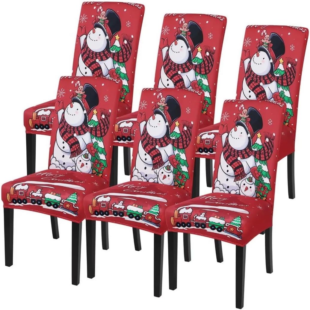 SearchI Juego de 6 fundas para sillas de comedor navideñas, fundas elásticas para sillas Parsons, protectores de asiento lavables de elastano para