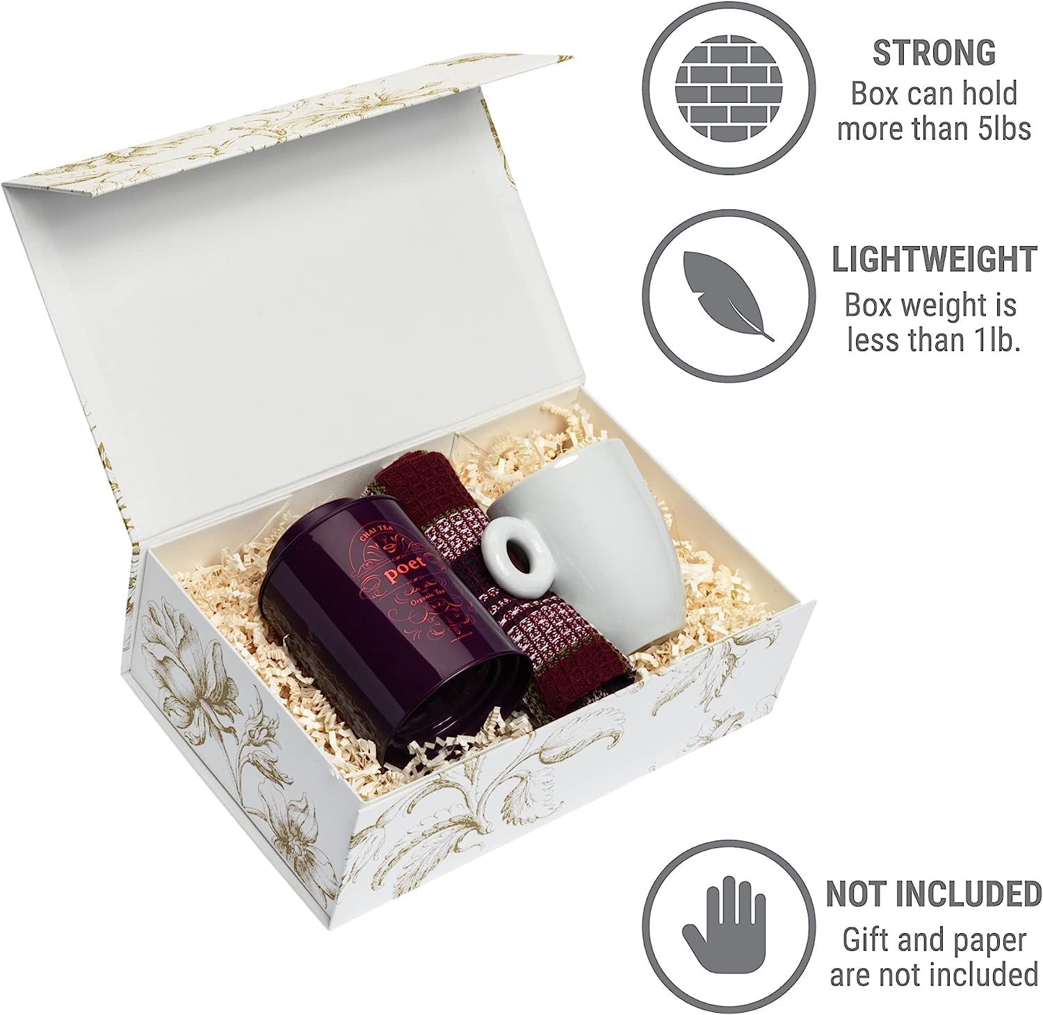 Sorarto Caja de regalo de lujo con tapa magnética, paquete de 3 cajas de regalo decorativas florales doradas para regalos, regalos de boda y