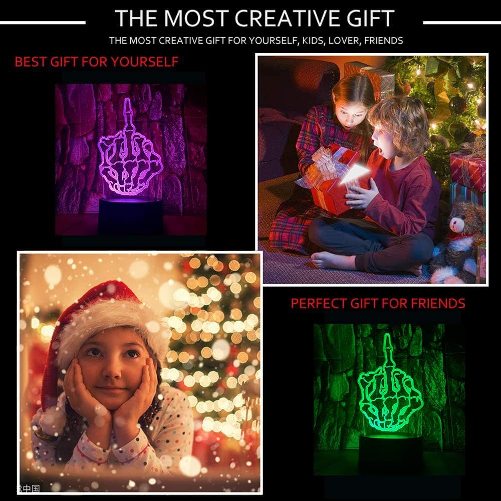 Thumbs Up – Lámpara de mesa LED con ilusión óptica 3D con control remoto, 7 colores, acrílico, luz nocturna, regalos de cumpleaños para niños