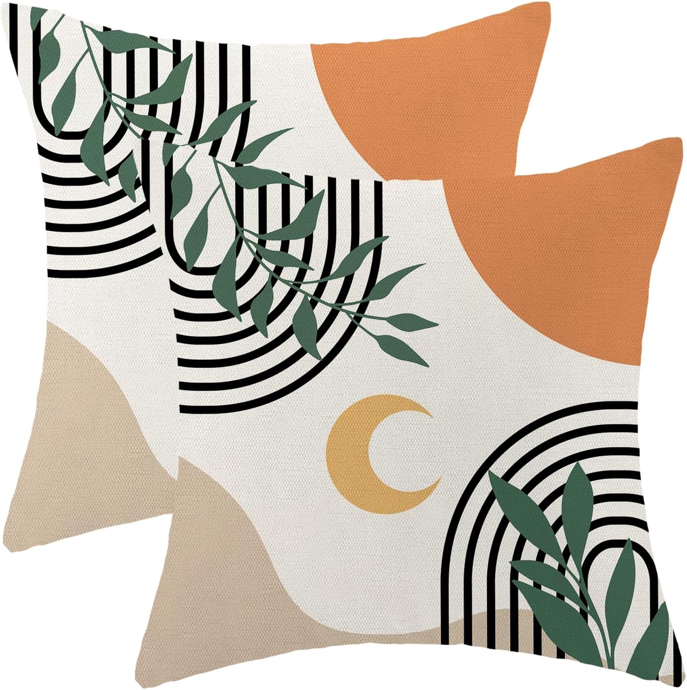 Juego de 2 fundas de almohada bohemias de 18 x 18 pulgadas, fundas de almohada bohemias de mediados de siglo, fundas de cojín abstractas tropicales