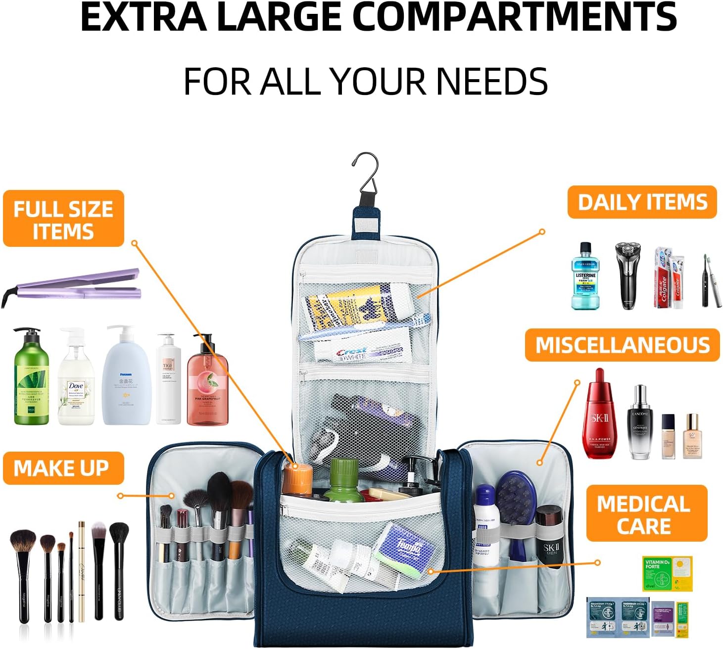 Bolsa de aseo colgante de gran capacidad para hombres y mujeres, bolsa de ducha de baño impermeable portátil, bolsa de afeitado ligera, bolsa de