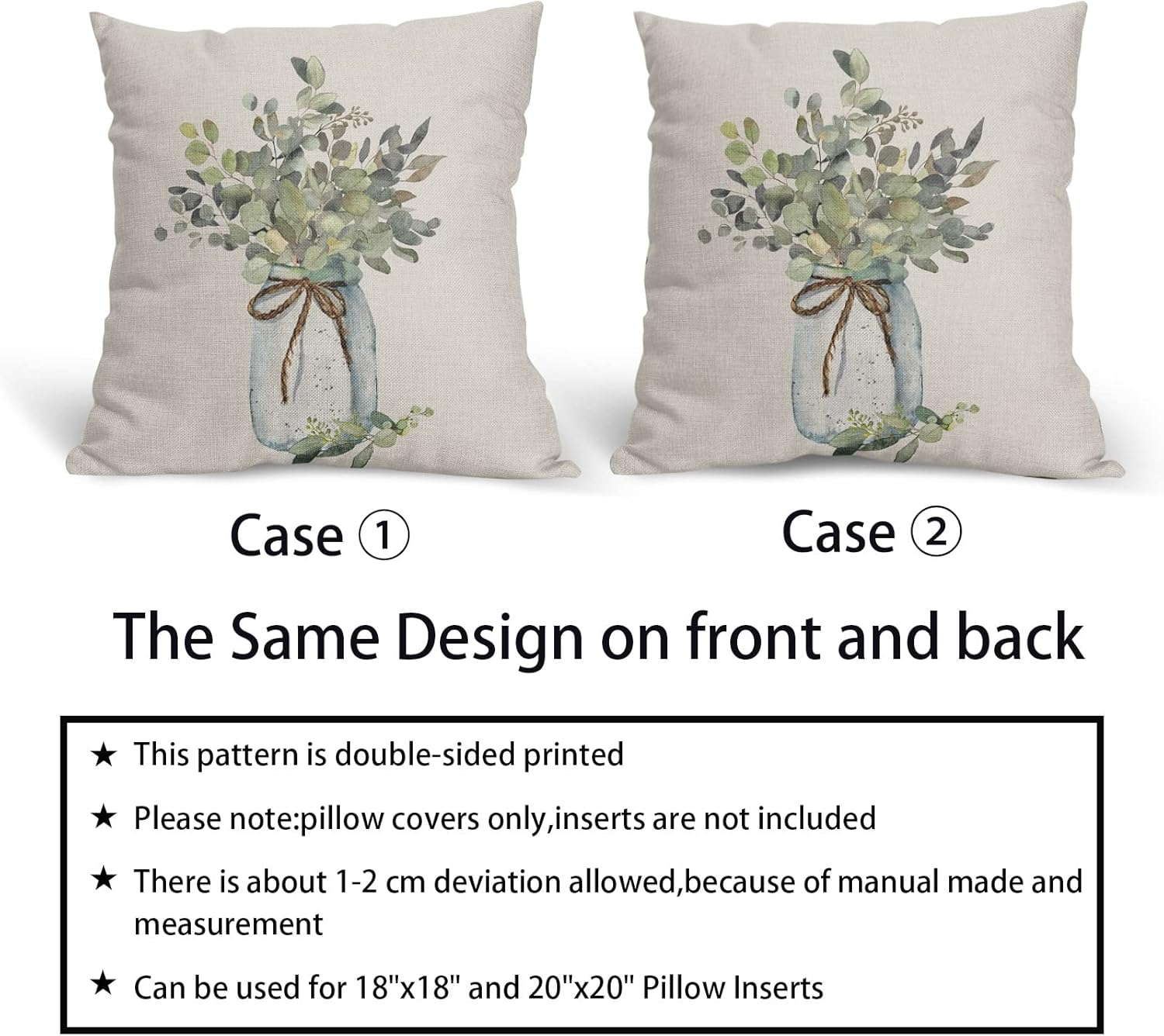 aportt Juego de 2 fundas de almohada de hojas de eucalipto verdes de 18 x 18 pulgadas, para primavera y verano, para sofá, estilo granja, acuarela,