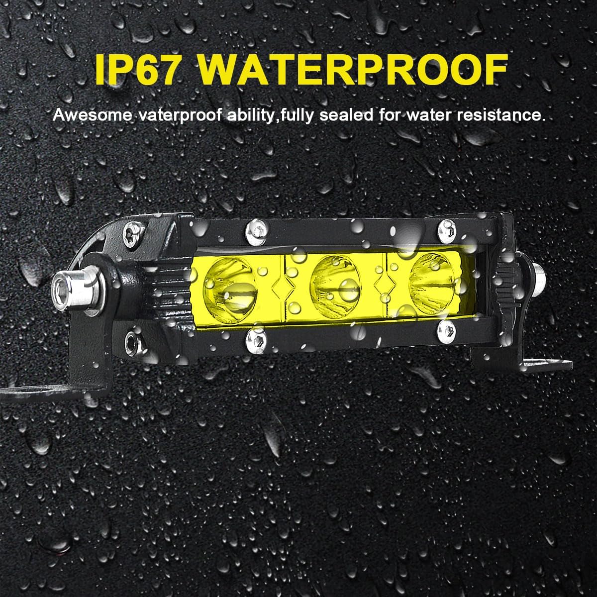 Willpower Barra de luz LED amarilla, 4 unidades, 4 pulgadas, 15 W, luz antiniebla de conducción delgada, luz todoterreno impermeable para SUV, ATV,