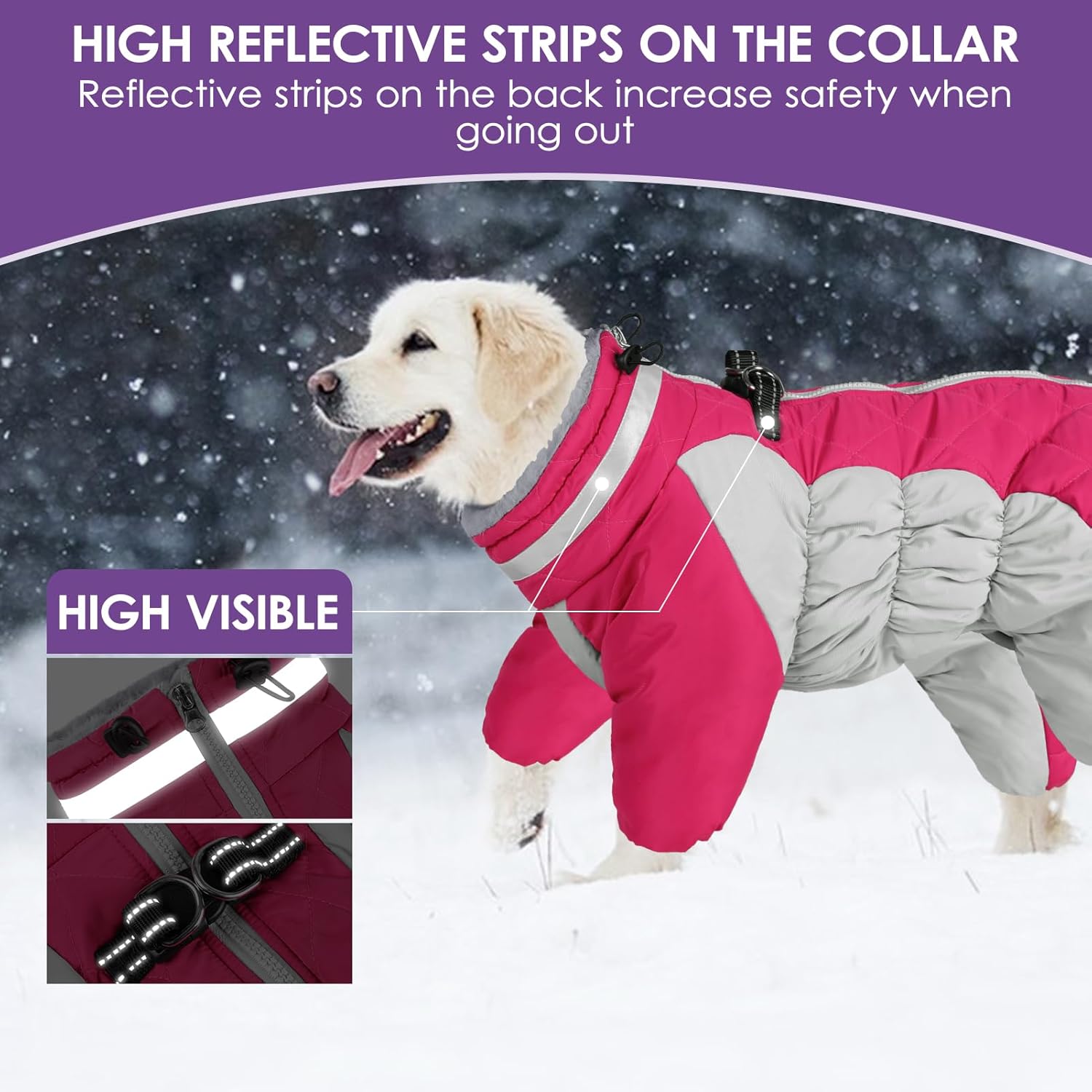 SUNFURA Abrigo de cuatro patas para perro, chaqueta de forro polar cálido para perro, abrigos de invierno reflectantes con arnés, resistente al