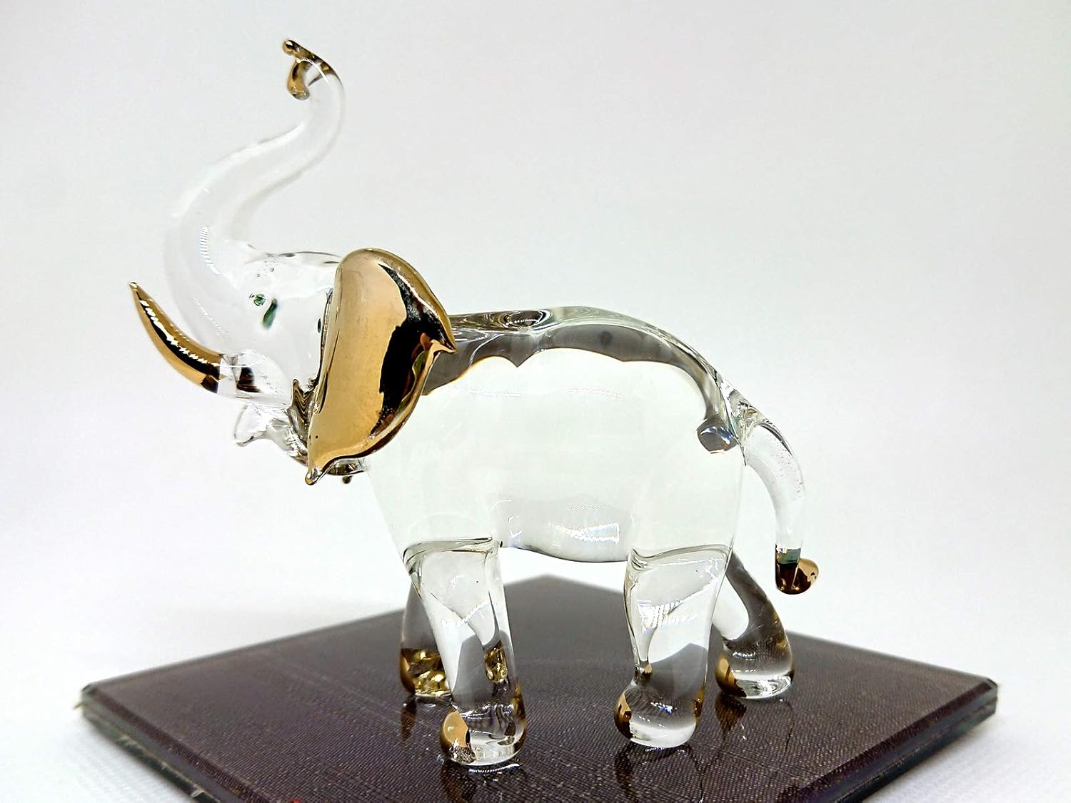 Figuras artísticas de elefante en miniatura de vidrio soplado a mano, animales coleccionables, decoración de regalo, tronco (3.5 pulgadas, oro