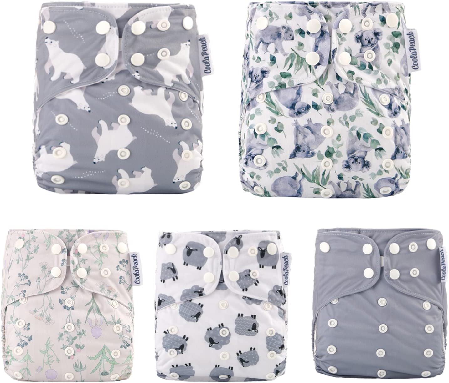 Pañales de tela lavables y reutilizables para bebés, talla única, con bolsillo ajustable, 5 unidades + 5 piezas de insertos de microfibra + una