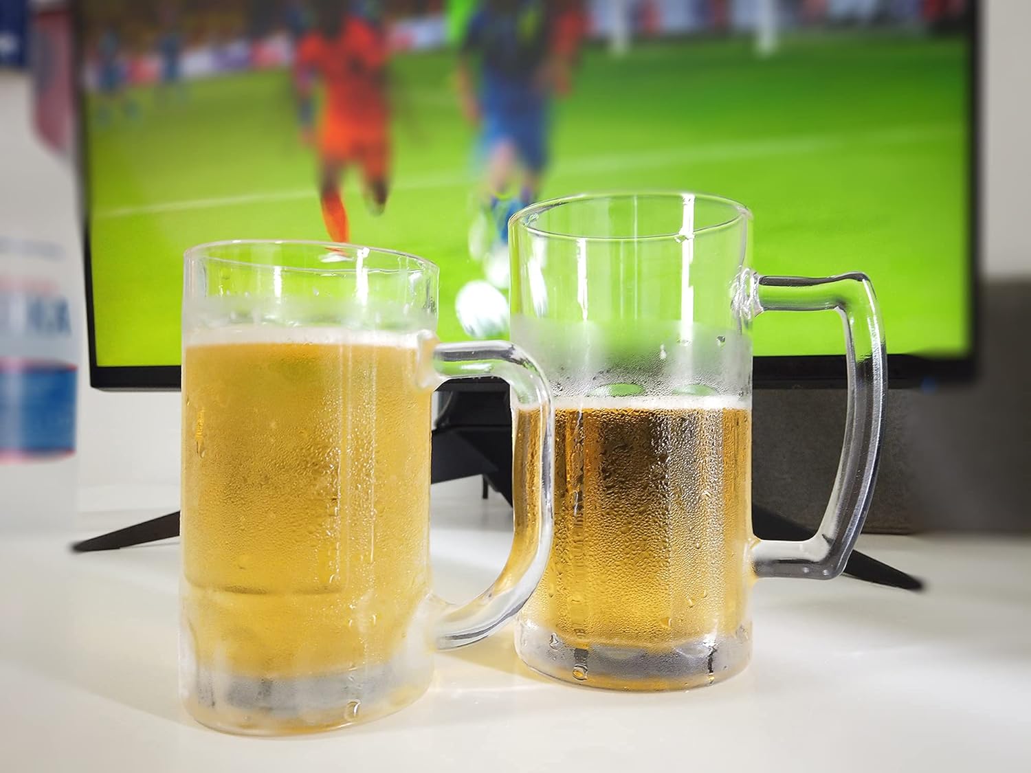 Paquete de 2 tazas de cerveza pesadas, vasos de cerveza grandes con asa, jarras de vidrio de 14 onzas, juego de vasos de cerveza clásicos