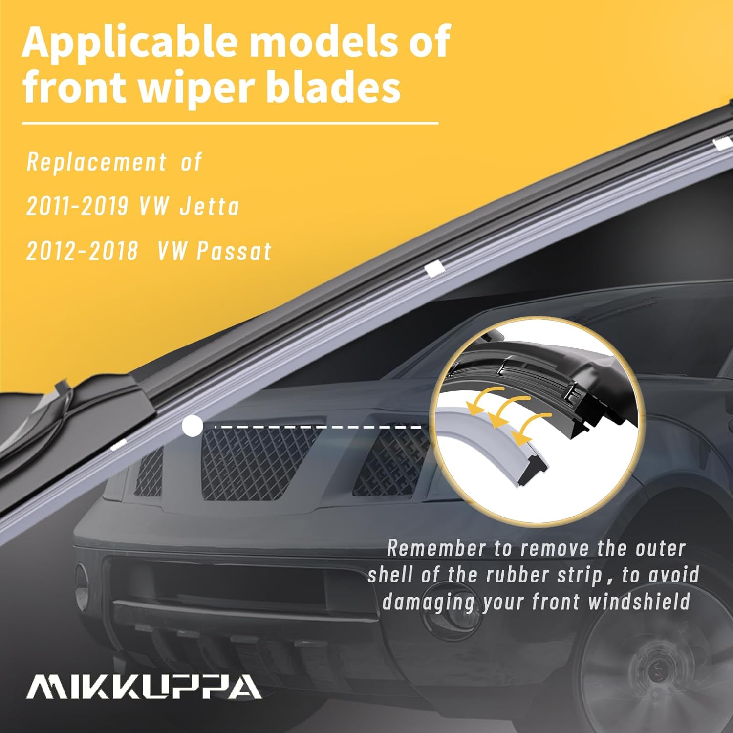 MIKKUPPA Limpiaparabrisas de 24 + 19 pulgadas  Repuesto para VW Jetta 2011-2019, VW Passat 2012-2018  Limpiaparabrisas para todas las estaciones,