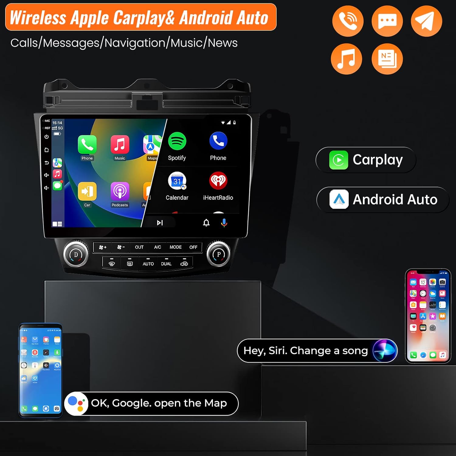 1280 * 800 5GWiFi 2G+32G-Android12 Radio de coche para Honda Accord 2003-2007 estéreo de coche con Carplay inalámbricoAndroid Auto 10.1 “Pantalla