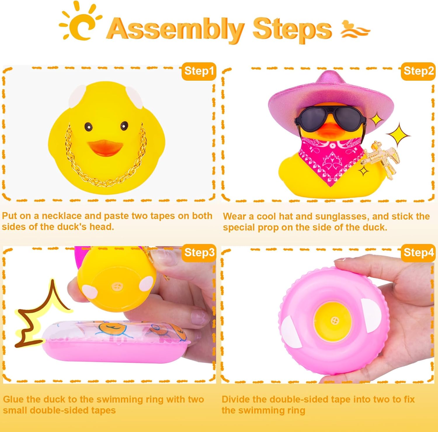 Patos de goma para tablero de instrumentos de automóvil, pato vaquero, accesorios de decoración con mini sombrero de vaquero holográfico, anillo de