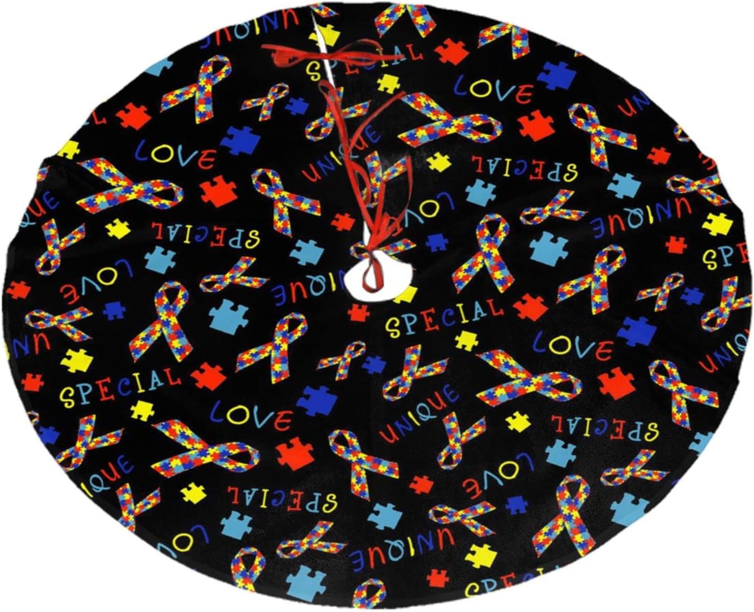 Falda de árbol de Navidad con diseño de rompecabezas, adorno para fiesta de conciencia sobre el autismo, decoración del hogar, fiesta de